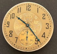 Antique 1925 Elgin Grade 303 Pocket Watch Movement Gold Dial Good Balance 12s 7j
