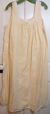 Classic Elements Sz XL 100% Woven Cotton Yellow Sleeveless Nightgown Embroidered