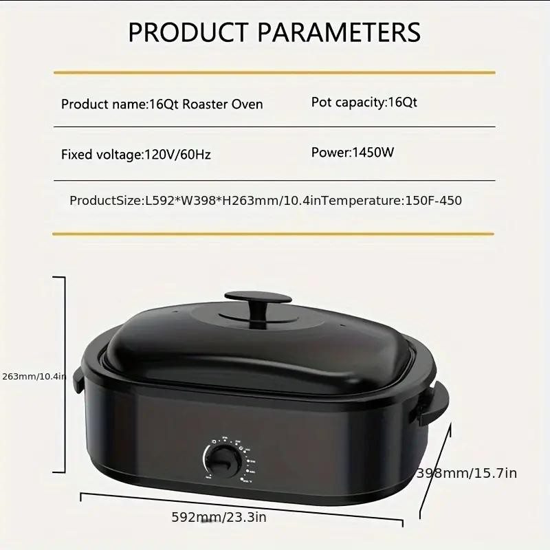 16QT Electric Roaster Oven Turkey Roaster Oven with Steel Roasting Rack 1450W US