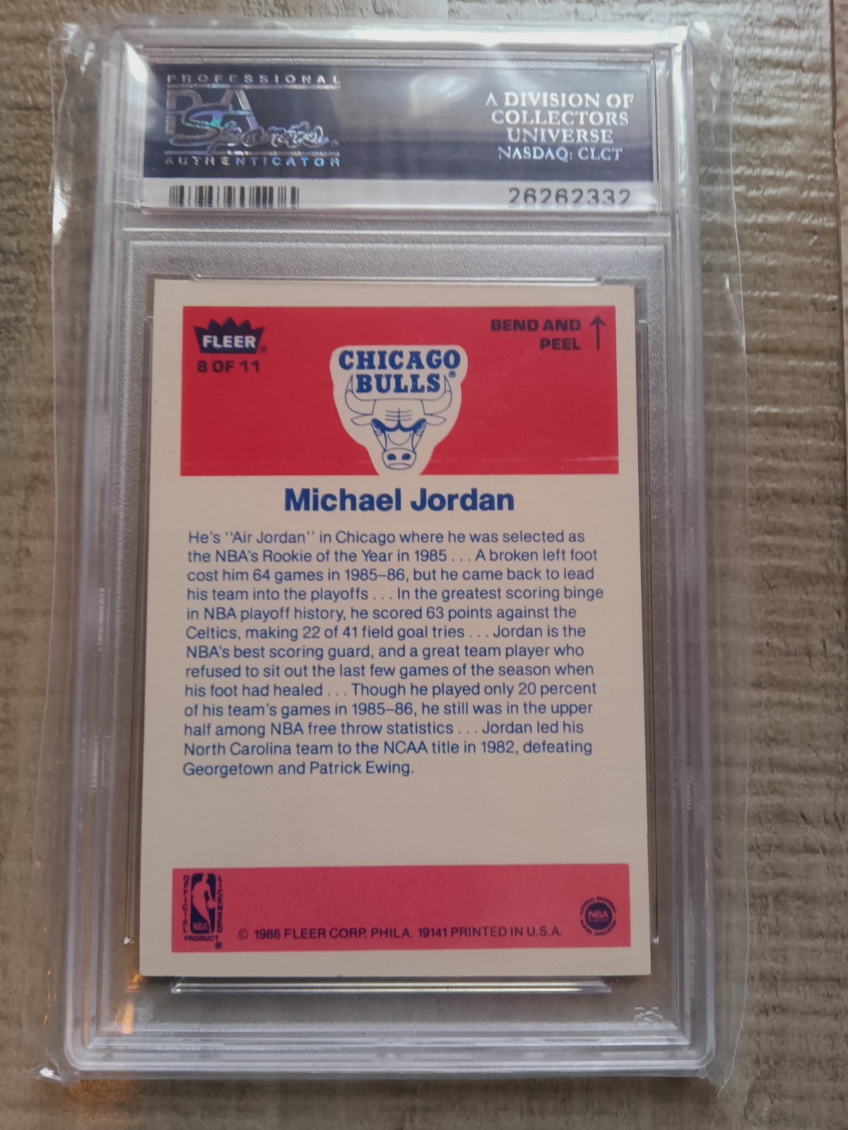 1986-87 Fleer Stickers Michael Jordan #8 (RC) PSA 6 view 3