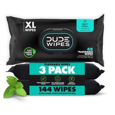 DUDE Wipes Flushable Wipes Mint Chill  144 Wipes 3 Pack  XL Adult Wipes