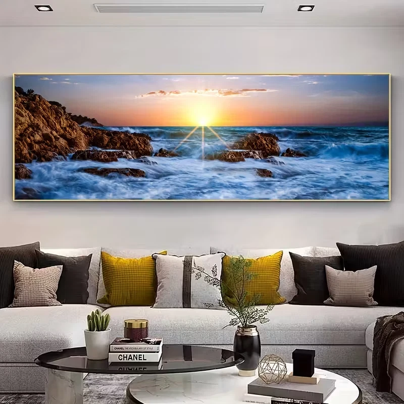 Panoramic View of Serene Sunrise Seascape Canvas Print Wall Art Home Decor