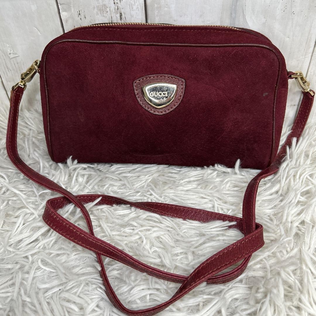 Vintage Gucci Suede Shoulder Bag Red Logo Excellent Condition-image