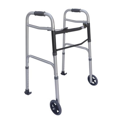 Dr. Aid Premium 2 Button Folding Walker with Wheels - Lightweight Walkers for...