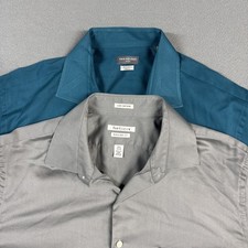 Van Heusen Shirt Lot Bundle Mens 16.5 32/33 Gray Blue Regular Fit Flex Stretch