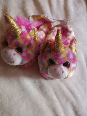 Swiggles Toddler Girls Slippers Fuzzy Plush Soft Pink Rainbow Unicorn Sz S(5/6)