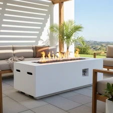 60" Propane Fire Pit Table 60K BTU Auto-Ignition w/ Cover & Lava Rocks Concrete