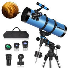 Telescope 150EQ Newtonian Reflector High Powered Astronomy Beginner Blue Adults