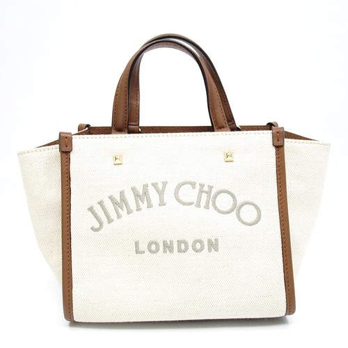 JIMMY CHOO Avenue 2WAY Tote Bag S Canvas / leather Tote Bag Brown USED