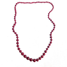 Vintage Dark Red Glass Beaded Necklace 32" Long Slip on