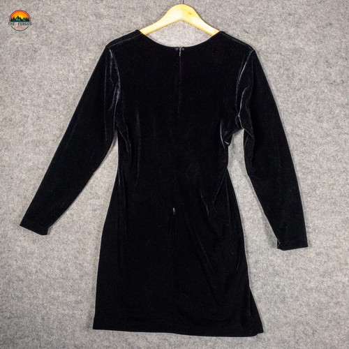 Abito Amanda Smith Shift nero manica lunga schiena zip velluto donna taglia 12P - Foto 2 di 9