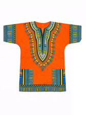 Orange African Dashiki Shirt Unisex Cotton Top Traditional Festival Summer, Lrg