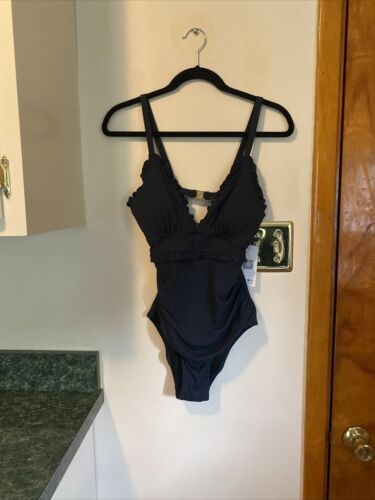 Charmo One Piece Swimsuit Size Small Black V Neck Rouching See Note