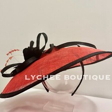 Red&Black Sinamay Mesh Fascinator Hat Headband Wedding Carnival Race Day Party