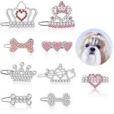 9 Pack Dog Hair Clips Puppy Tiara Barrettes Rhinestone Dog Hair Accessories
