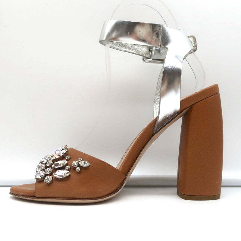 Miu Miu Crystal-Embellished Two Tone Sandals Brown & Silver
