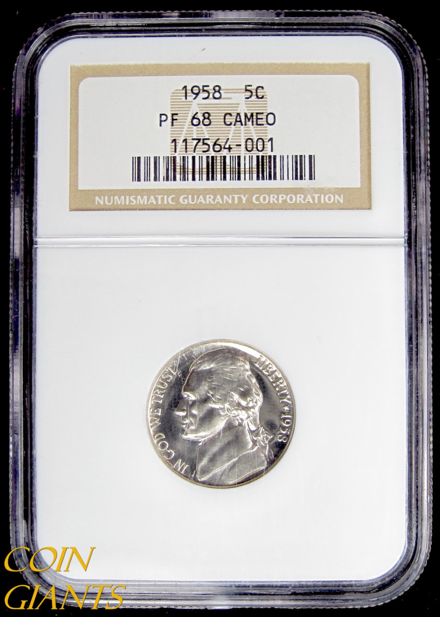 1958 PROOF Jefferson Nickel NGC PF 68 CAMEO Graded CAM Coin RARE
