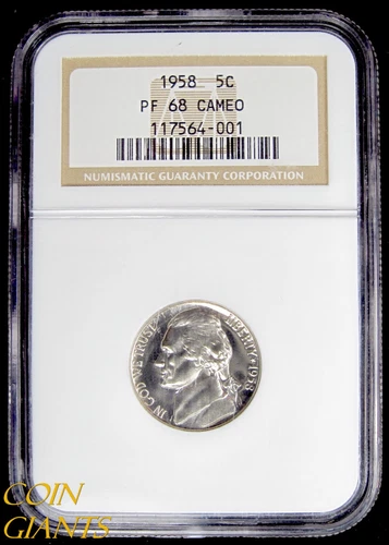 1958 PROOF Jefferson Nickel NGC PF 68 CAMEO Graded CAM Coin RARE Slabbed 5c 