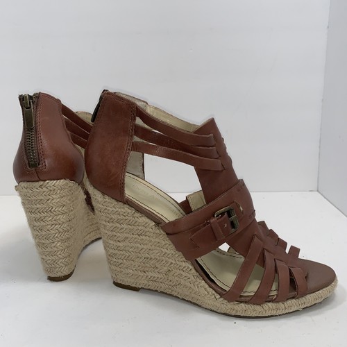 ENZO ANGIOLNI Strappy Tan Leather Wedge Sandals SZ 7 Excellent Condition! - Picture 4 of 8