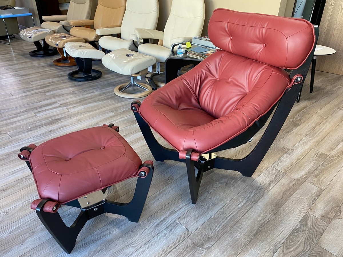 IMG Luna High Back Chair and Ottoman in Prime Red Leather