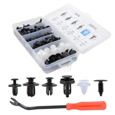 100 Auto Car Door Fender Push Plastic Rivet Retainer Clip Fastener w/ Case +Tool
