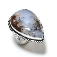 Dendrite Opal Gemstone Handmade 925 Sterling Silver Jewelry Ring Size 9 M483
