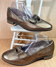 Clarks Trish Wave Leather Bow Metallic Bronze Slip On Loafer Women's Size 8.5 W