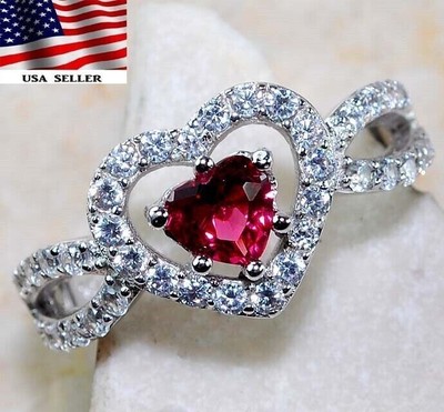 Herz 2 kt behandelter Rubin & Topas 925 massiv Sterlingsilber Ring Schmuck Gr. 7 IB1-6
