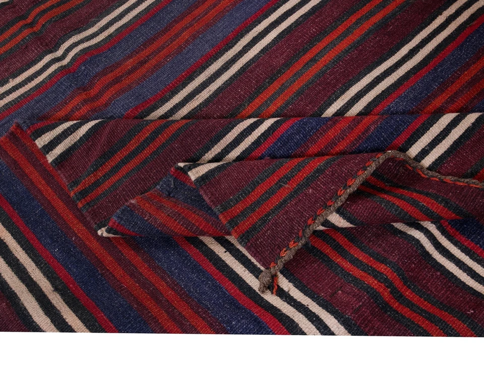4.2x10.5 Ft Hand-Woven Turkish Striped Kilim, Flat-Weave Rug, 100% Wool - Image 3 of 4