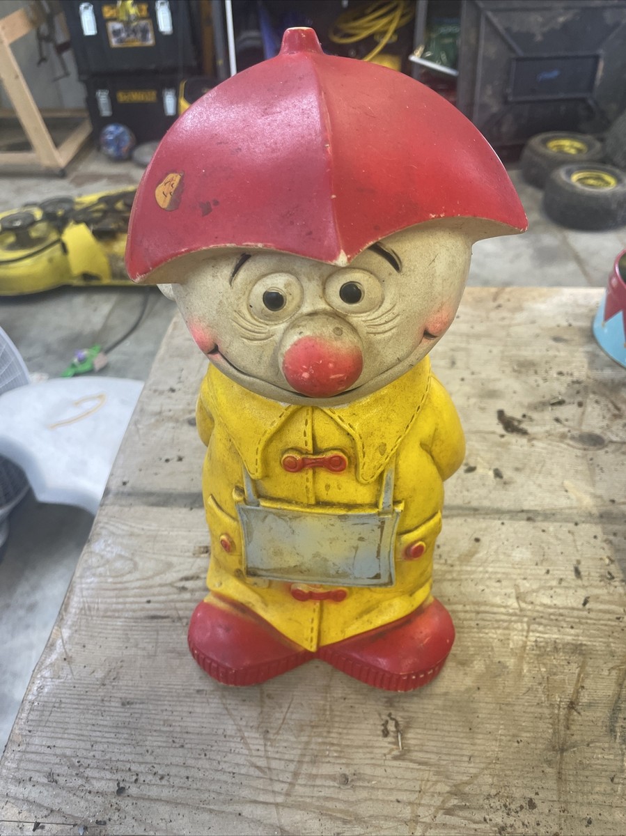 Vintage 1971 Play Pal Plastics 'For A Rainy Day' Clown Piggy Bank