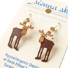 Sienna Sky Earrings Two Brown Tone Moose Lightweight Cute Fun Unique Gift