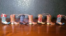 3-D Cowboy Boots 8 Hand-painted  Christmas Ornaments  3.5 " Tall  
