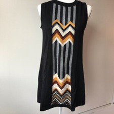 Missoni Target Zig Zag Black White Brown Yellow Patchwork Sweater Dress Large