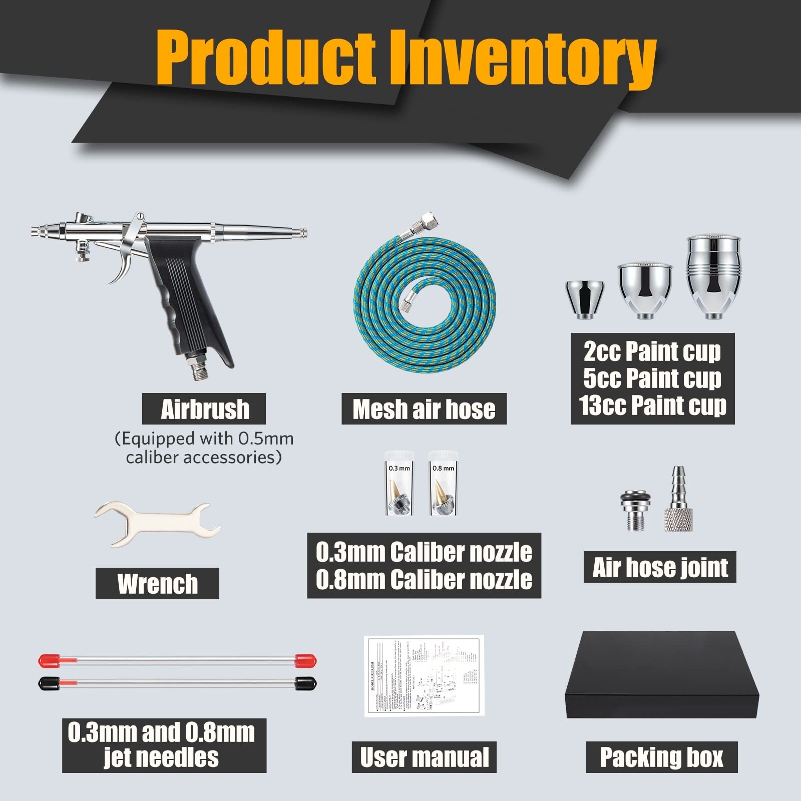 Airbrush Kit, Air Brush Painting Set, Double Action Trigger Airbrush Gun 0.3mm/0