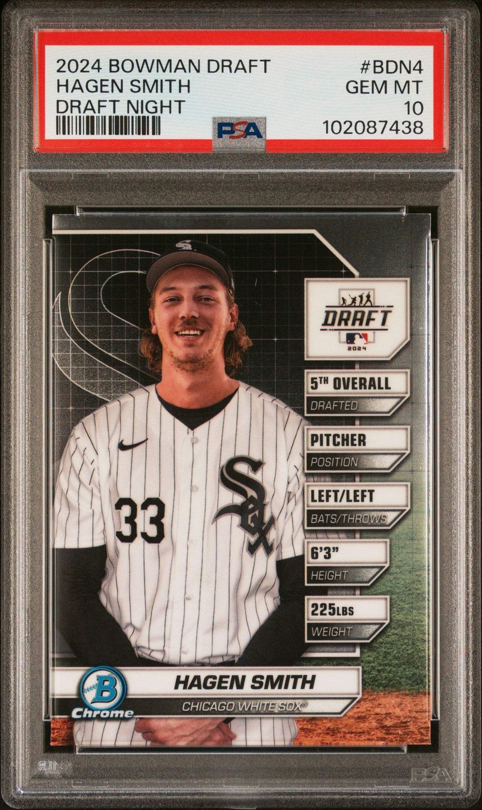 Graded 2024 Bowman Draft Hagen Smith #BDN4 Draft Night RC Baseball Card PSA 10