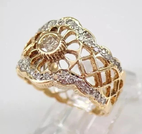 1.00Ct Round Cut Lab Created Diamond Women Wedding Ring 14k Yellow Gold Plated - Picture 5 of 7