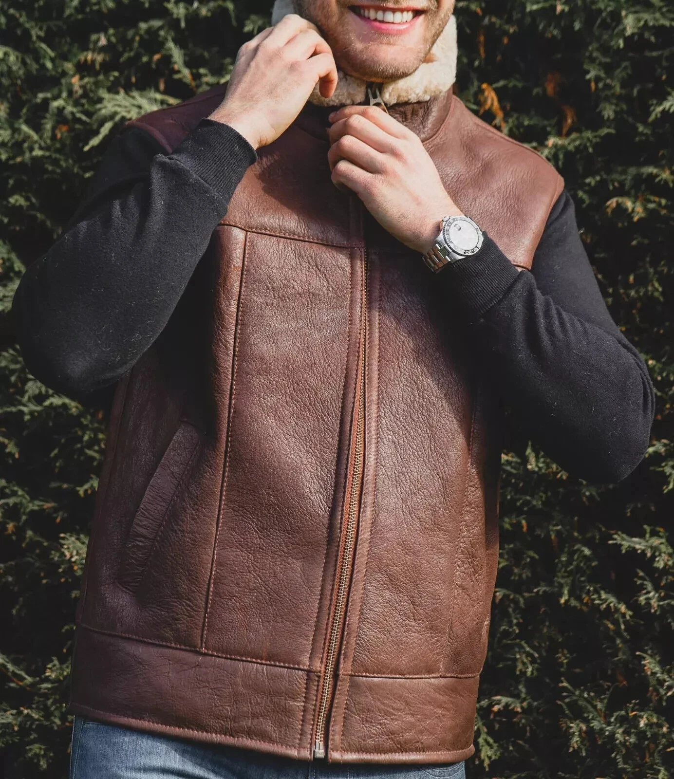 Men's Genuine Sheepskin Leather Jacket -Harvey Gilet Bodywarmer, Aviator, Bomber