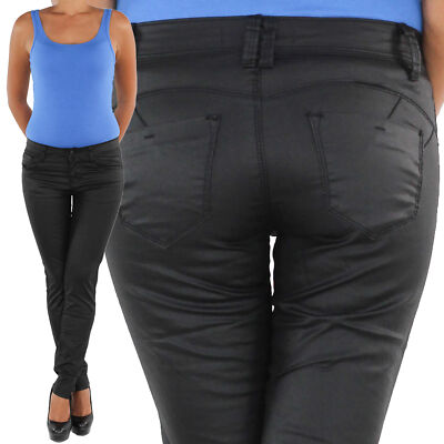 Damen Kunstlederhose Damenhose Röhrenhose Bikerhose Leder Look Hose Röhre 