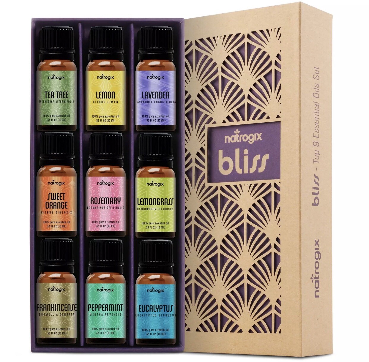 Natrogix Bliss Essential Oils - Top 9 Therapeutic Grade 100% Pure Essential Oil