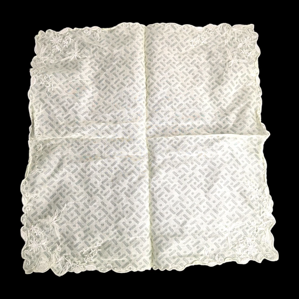 "Hermoso pañuelo de boda de colección Hanky verde pálido con bordado blanco de 10,5""" Foto 3 de 3