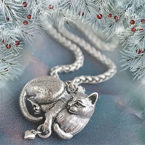 Vintage Retro Cat Pendant Necklace Silver Plated Neck Jewelry Women Men Gift - 第 1/6 張圖片