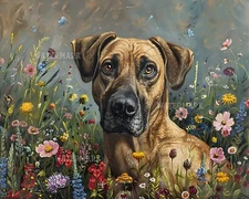 Rhodesian Ridgeback in Flower Field- 8x10 Matte Print