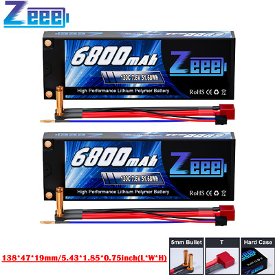2x Zeee 2S Lipo Battery 7.6V 130C 6800mAh LCG 5mm Bullet to T for RC Car Hard