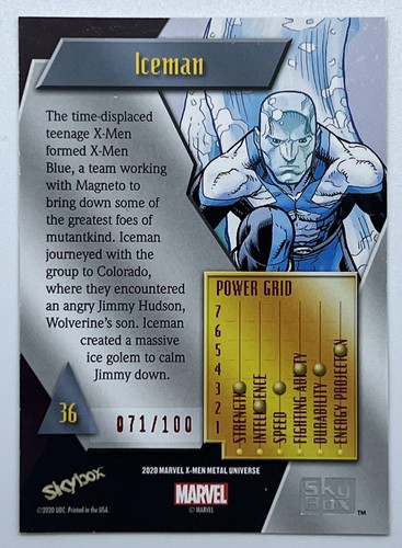 2020 Marvel X-Men Metal Universe ICEMAN Precious Metal Gems RED PMG #071/100 - Picture 2 of 2