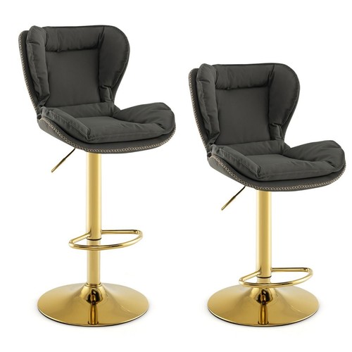 Adjustable PU Leather Bar Stool Set of 2 with Padded Seat - Picture 2 of 3