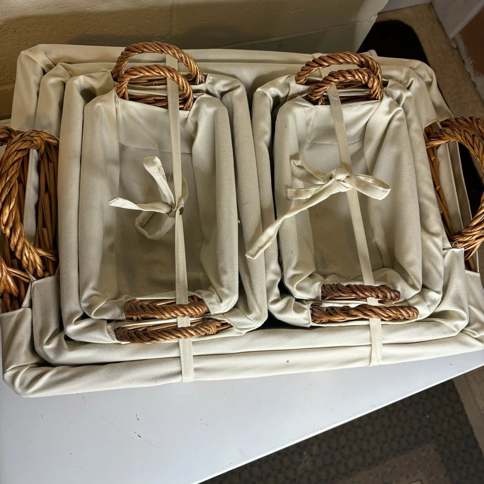 Set of 6 Storage Baskets w/ Liner Woven Rattan Natural Display Storage Organize - Image 2 of 4