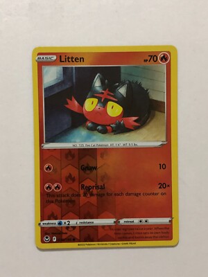 litten pokemon card holographic Pokemon Card Silver Tempest Reverse Holographic Litten 030/159 NM