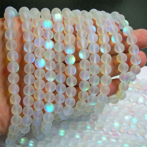 Matte Mystic Aura Quartz Gemstone Loose Beads Holographic Quartz DIY Bracelets - Picture 3 of 31