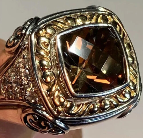 Rauchquarz Edelstein Ring Kissen 9 1/2 mm 10 g Sterlingsilber 14 Karat Akzente d49 - Bild 2 von 11