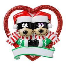 NEW BLACK BEAR COUPLE IN GLITTER HEART Personalized Christmas Tree Ornament